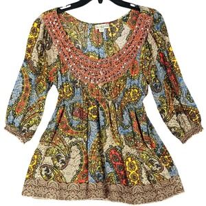 Live and Let Live Blouse Size PS Paisley Crochet Boho Babydoll Festival‎ Gypsy